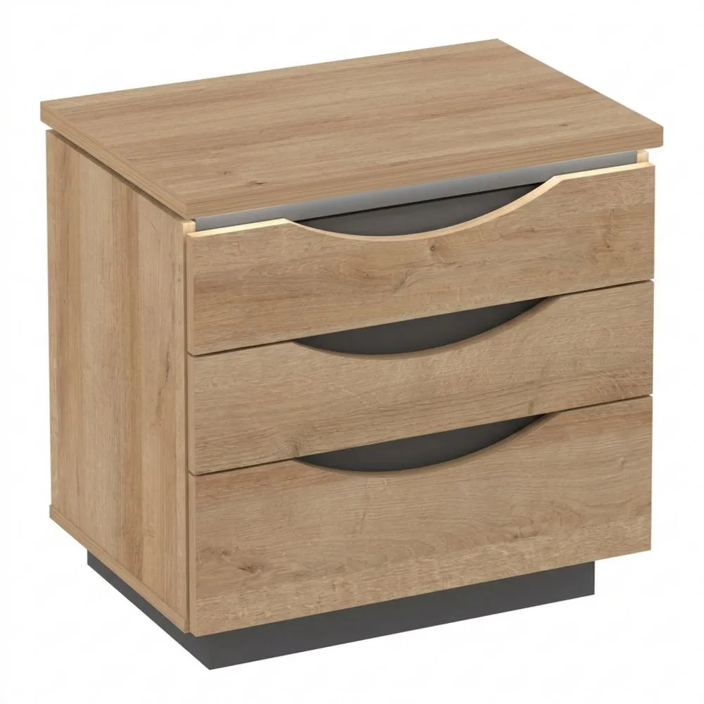 Mesita de Noche con 3 Cajones y Luces LED en Roble Antiguo