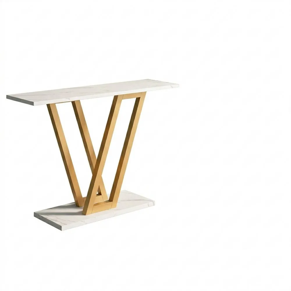 Mesa Consola Industrial para Pasillo, 110cm, Mesa Estrecha para Salón, Estructura de Metal Estable y Fácil Montaje (Blanca)