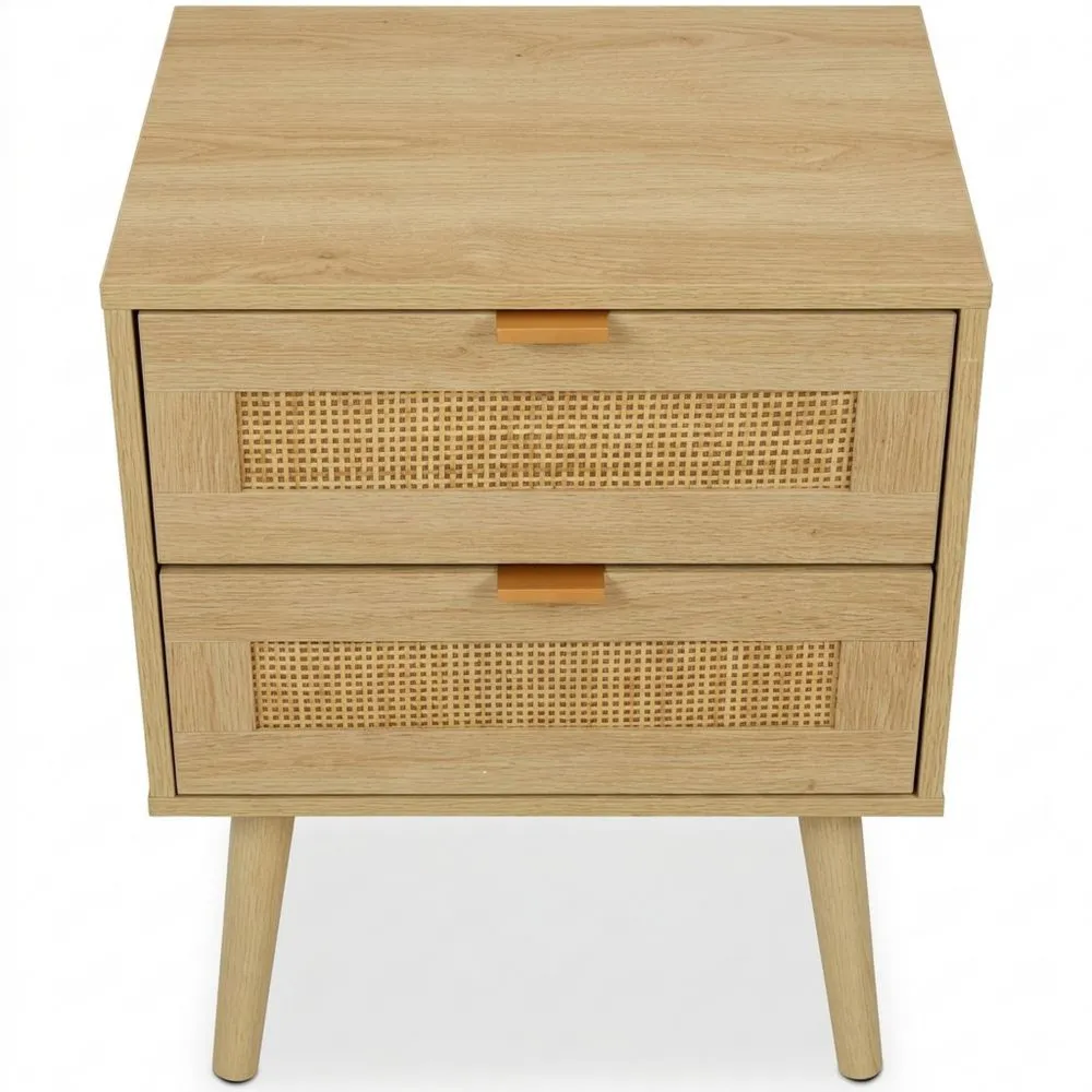 Mesillas de Noche con Cajones, Estilo Ratán, Acabado Madera, 55 x 40 x 41.5 cm, Natural
