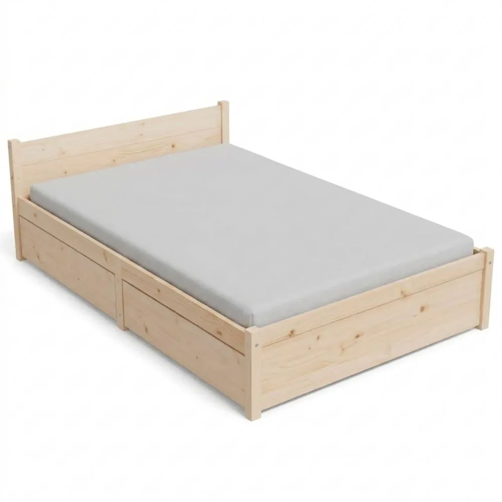 Cama de Madera Doble 90 x 190 cm con Cajones y Cabecero