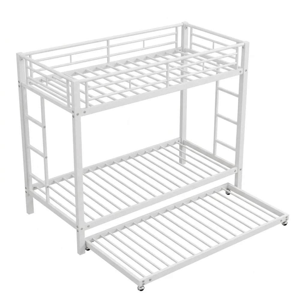 Litera con Cama Nido, Estructura de Hierro, para Niños, con Barandilla Alta, Certificada EN747, Construcción Robusta, Blanca