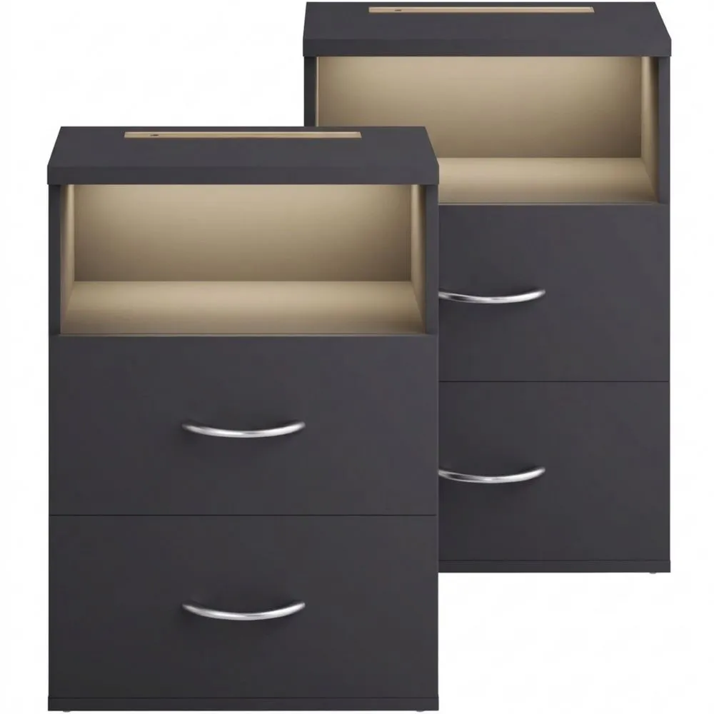 Mesas de Noche LED Ajustables de 2 Cajones para Dormitorio y Sala de Estar