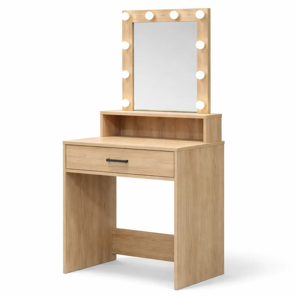 Tavolo da Trucco in Legno Multistrato Marrone con Ampio Spazio di Archiviazione