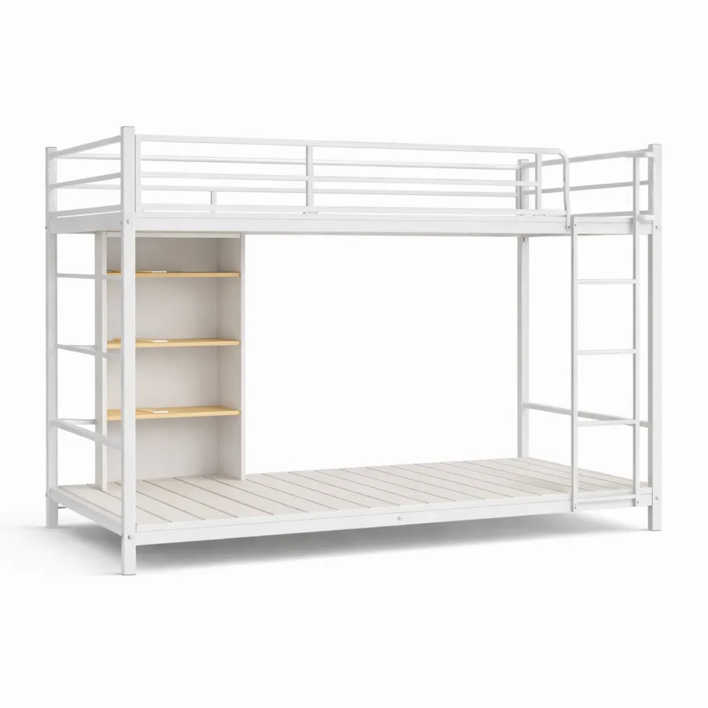 Letto a castello in metallo con scala e ringhiere silenzioso