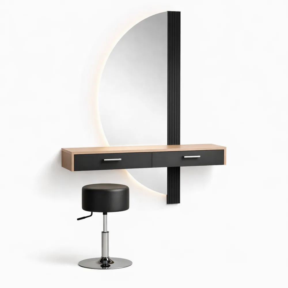 Tavolo da Toeletta Moderno con Illuminazione e Sgabello, Nero, 120 cm