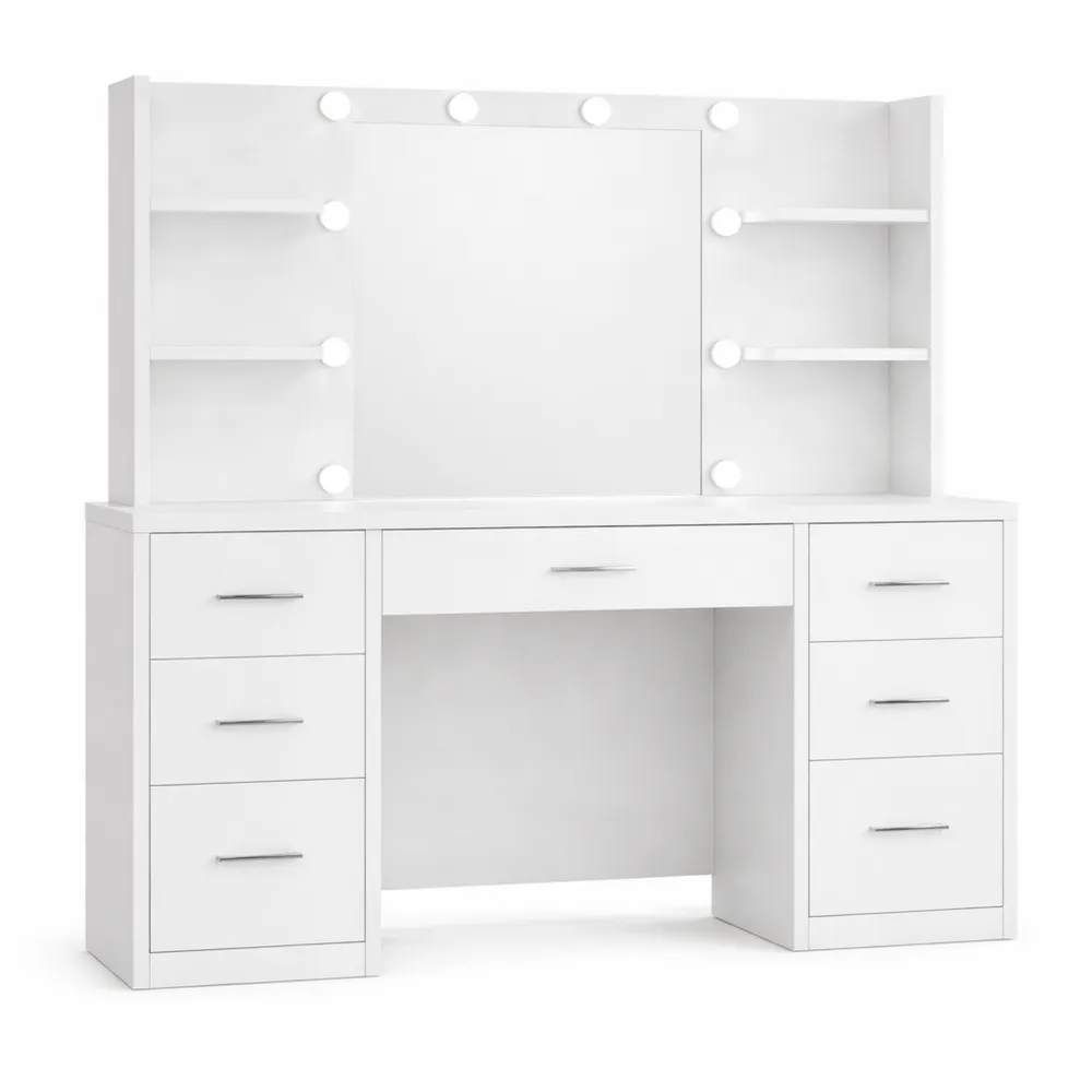 Toletta Trucco Bianca con Specchio Illuminato e Ampio Stoccaggio