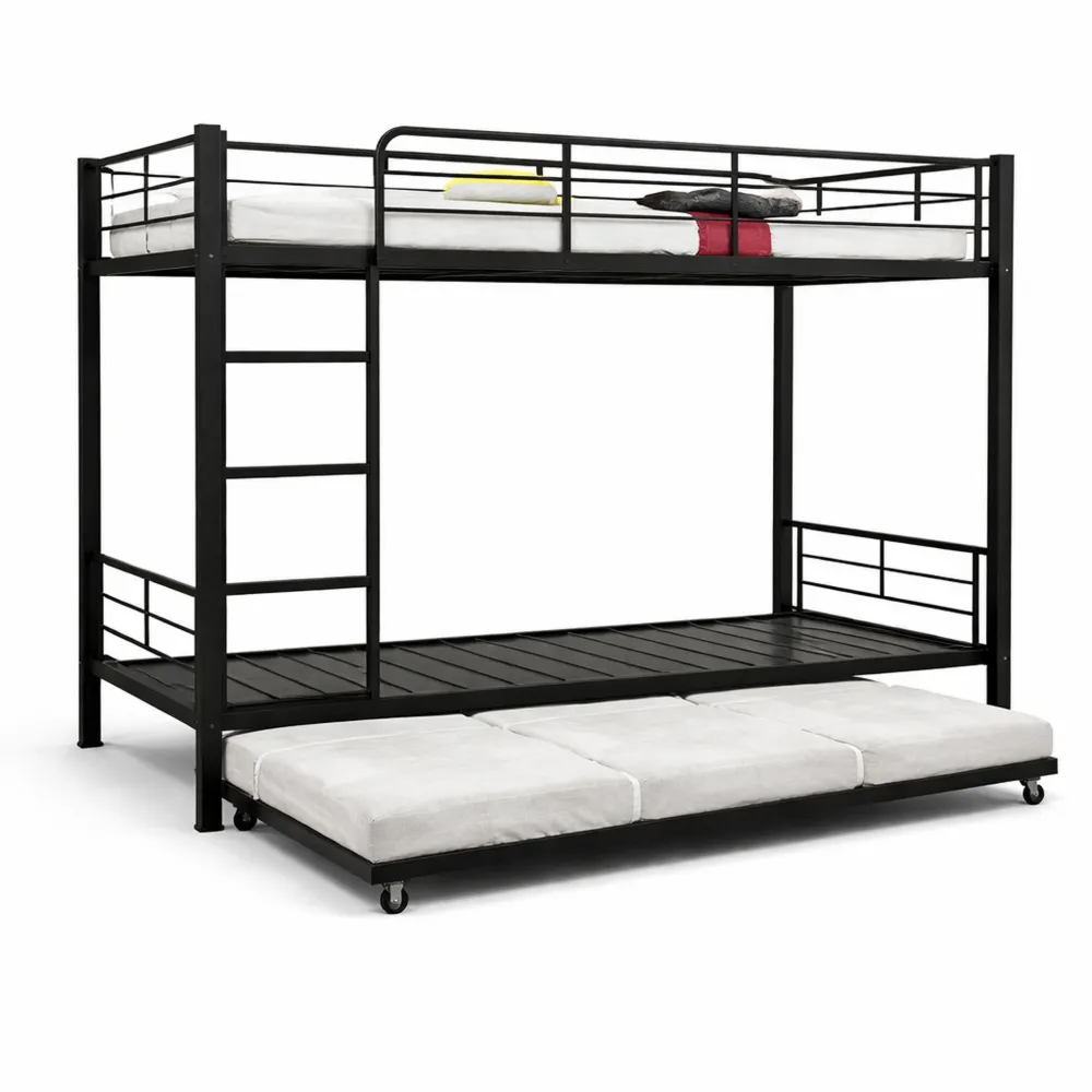 Letto a castello per bambini e ragazzi con letto estraibile in ferro e sicurezza aggiuntiva