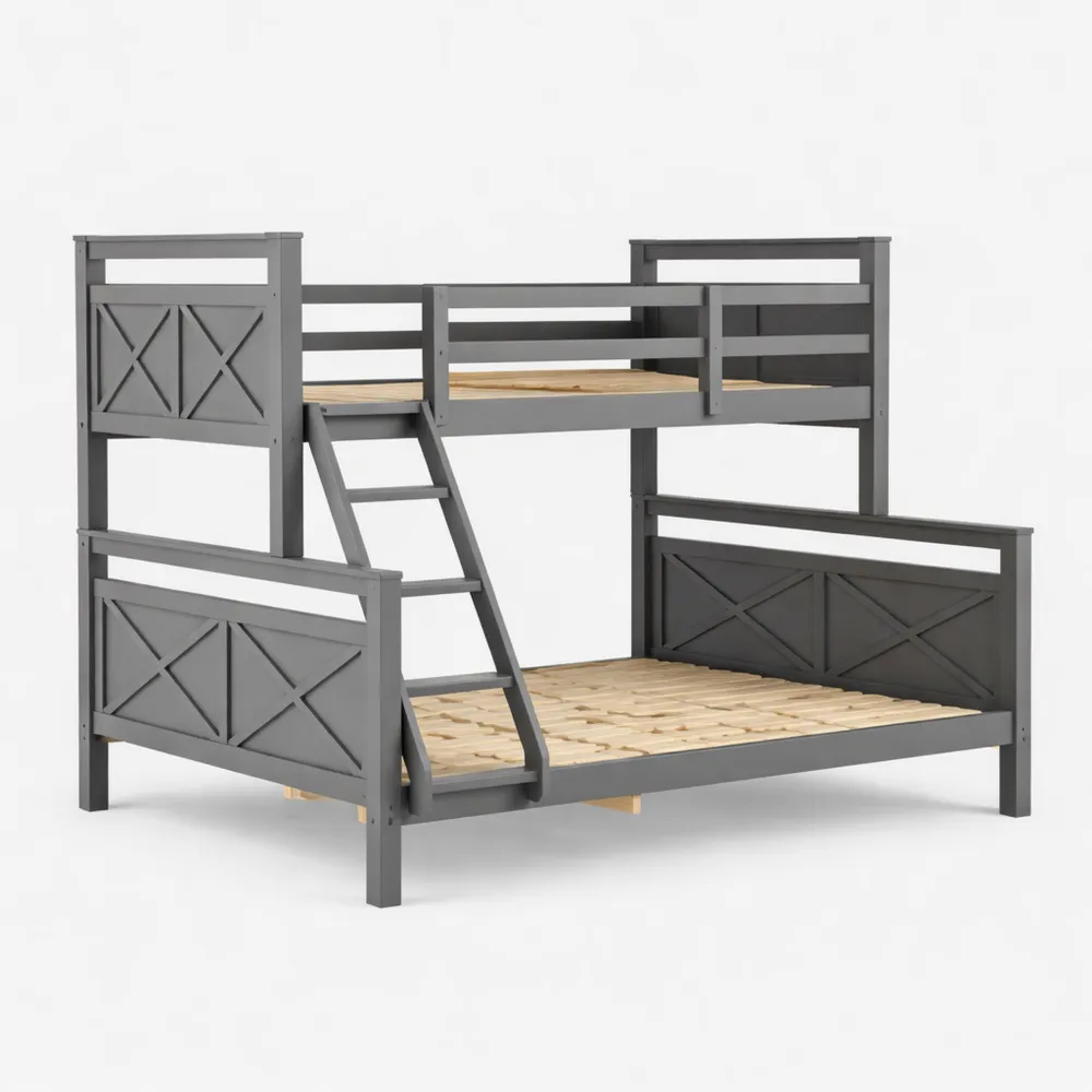 Letto a castello convertibile in legno con scala e sicurezza