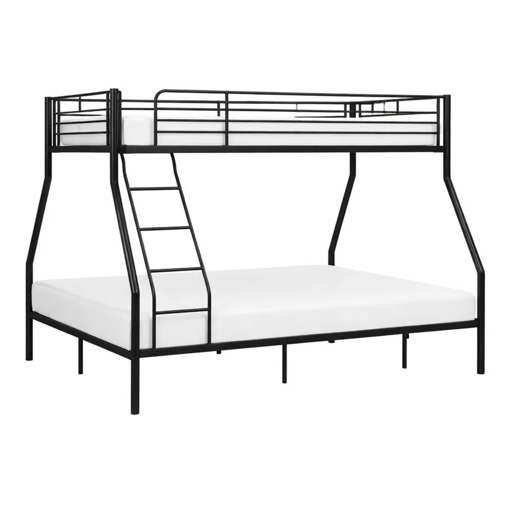 Letto a castello triplo con protezione anticaduta e scala in metallo nero