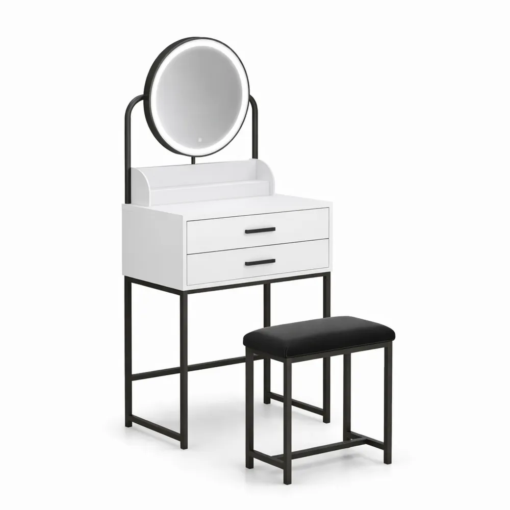 Tavolo da Trucco Moderno con Specchio Luminoso e Sgabello