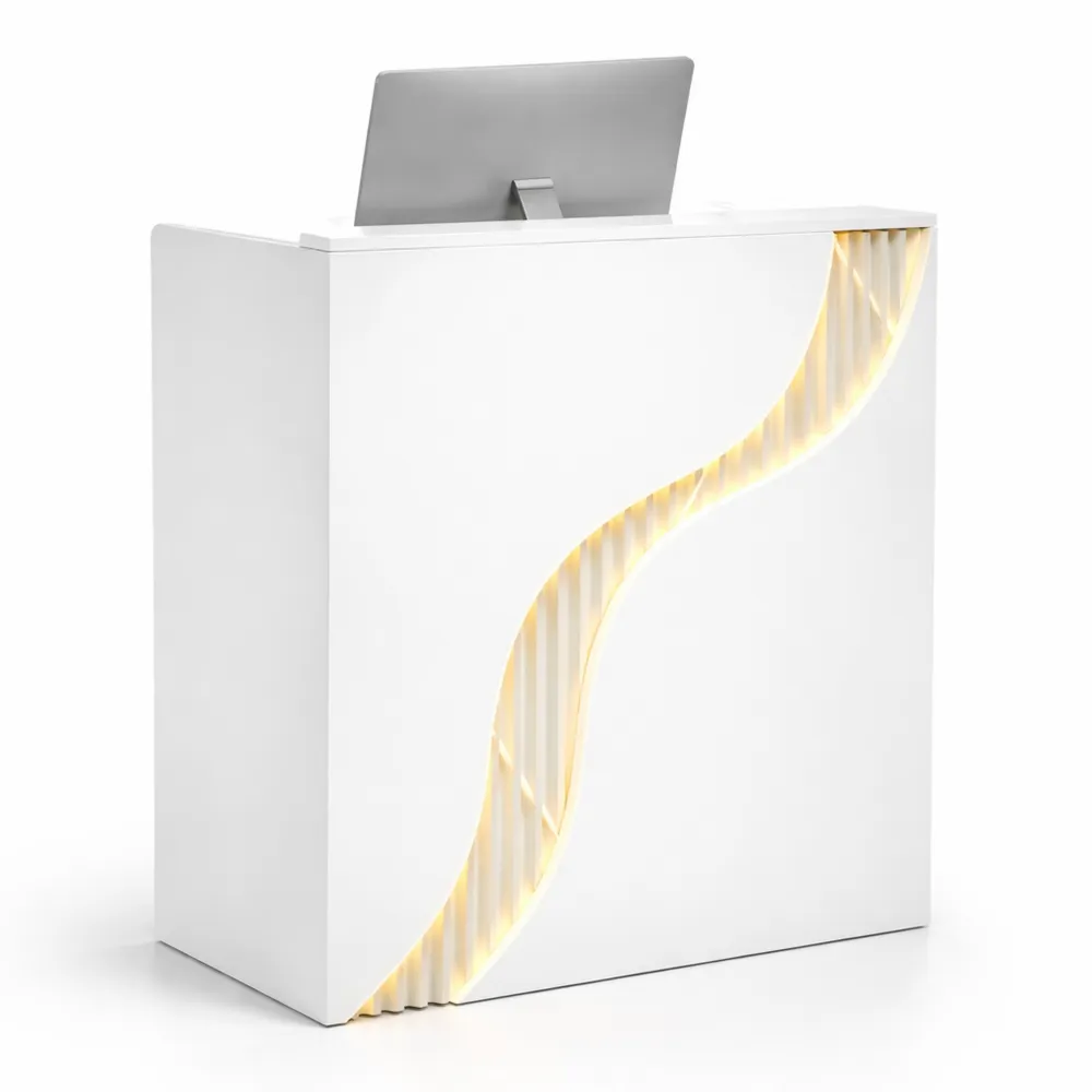 Bancone reception con gestione dei cavi e cassetto, Arredamento ufficio 80 cm per servizio clienti