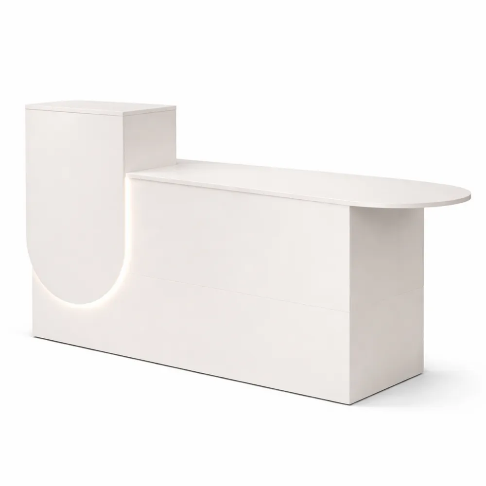 Banco reception con cassetto e luci LED, elegante bancone per ufficio e salone, design lato sinistro (140 cm)