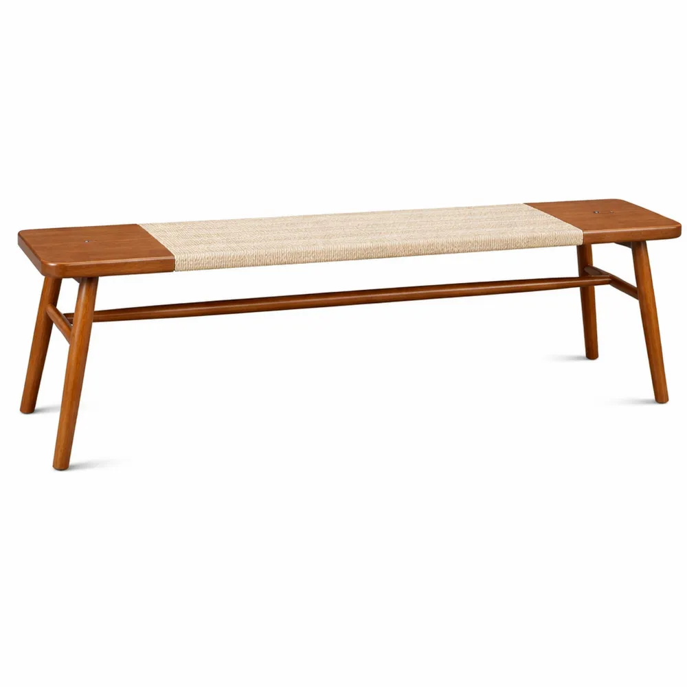 Panca in legno intrecciata a mano per ingresso vintage