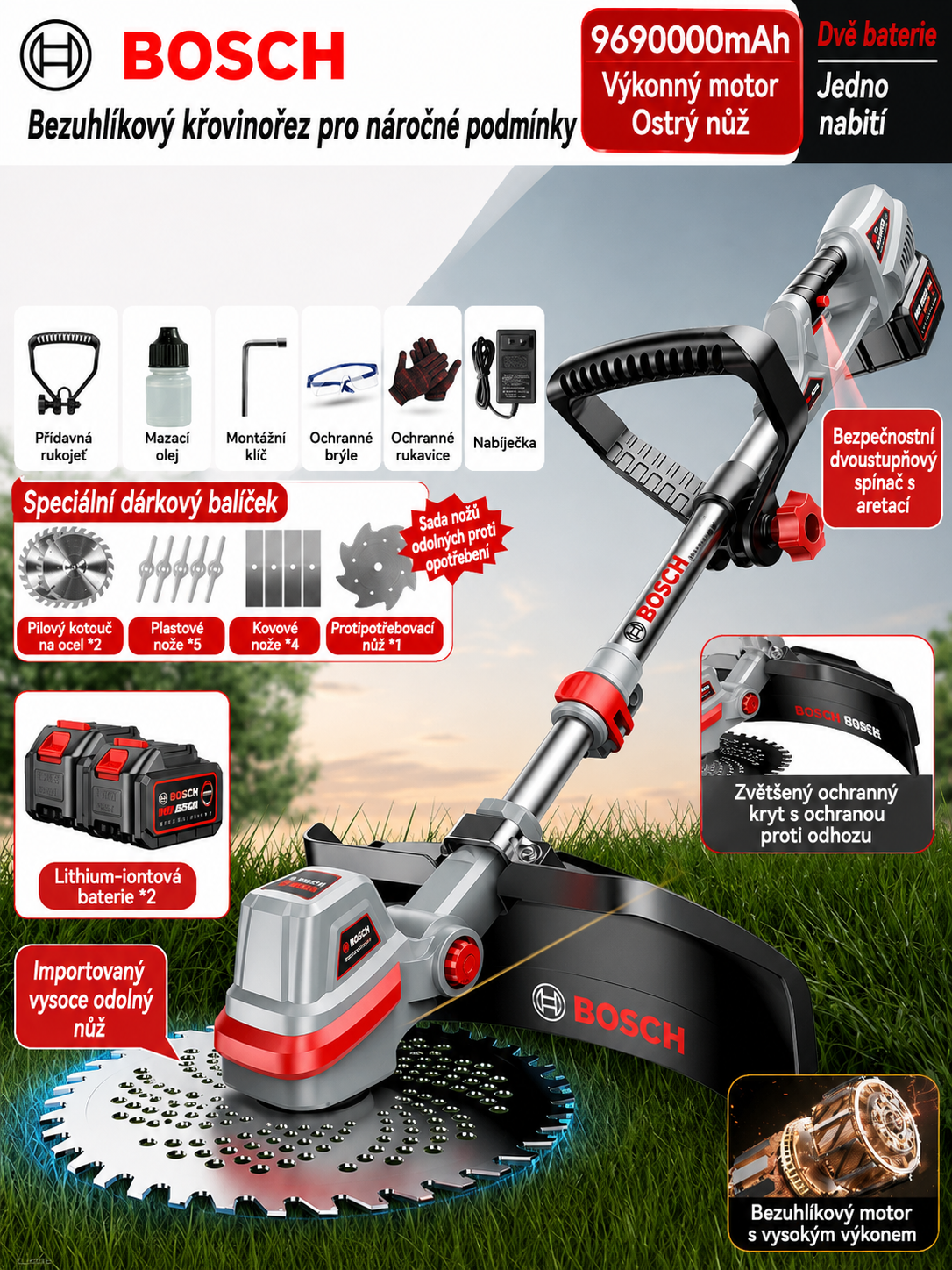 BOSCH® Multifunkční akumulátorová sekačka na trávu – lehká, výkonná a ideální pro každou zahradu
