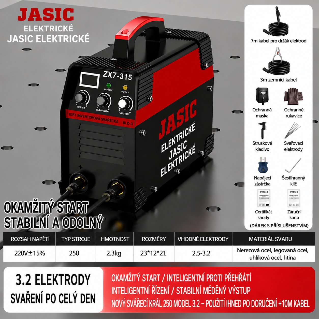 JASIC ZX7-315 – Přenosný 220V/380V Svařovací Stroj s Čistě Měděným Jádrem – Malý, Výkonný, Ideální pro Domácí i Průmyslové Použití!