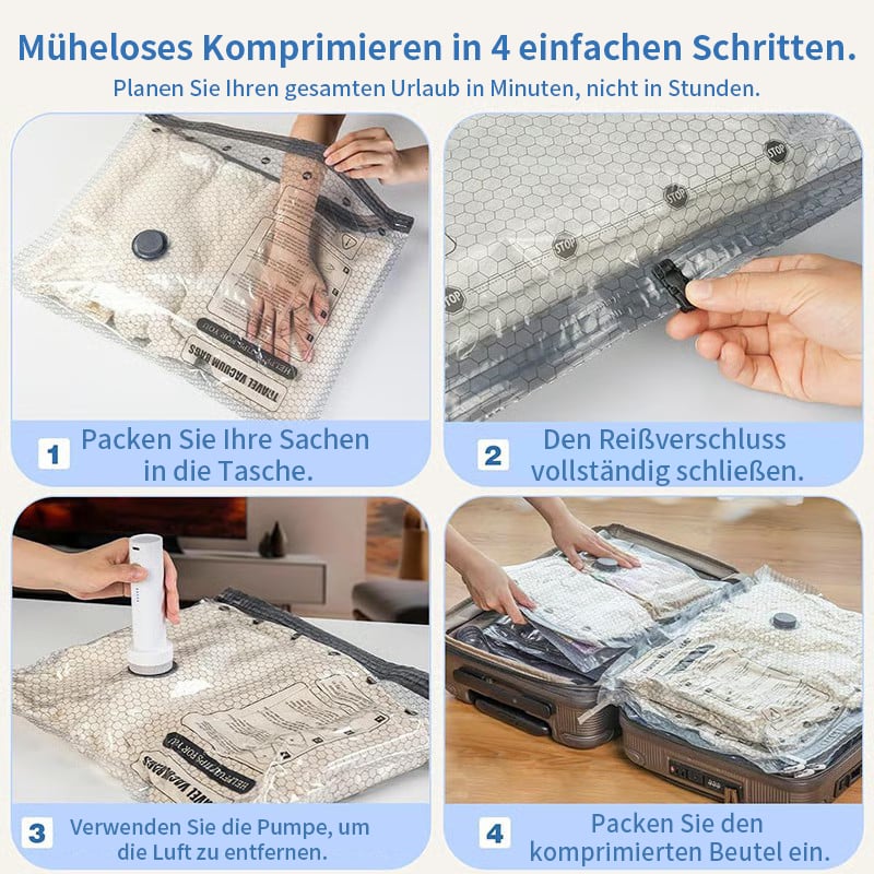 🔥Kabelloses Reise-Vakuum-Aufbewahrungskompressionsbeutel-Set - TSA-zugelassen & Wiederverwendbar | Bis zu 80% mehr Platz