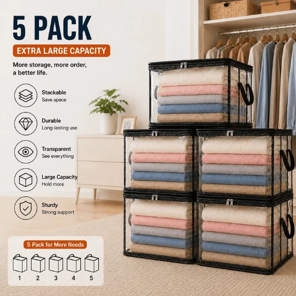 🔥Last Day 49% OFF📦Portable Large Heavy-Duty Thick Plastic Clear Storage Box with Hinged Lid | Home, Travel & Camping
