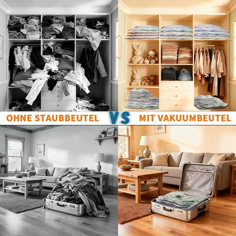 🔥Kabelloses Reise-Vakuum-Aufbewahrungskompressionsbeutel-Set - TSA-zugelassen & Wiederverwendbar | Bis zu 80% mehr Platz