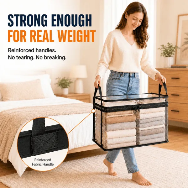 🔥Last Day 49% OFF📦Portable Large Heavy-Duty Thick Plastic Clear Storage Box with Hinged Lid | Home, Travel & Camping