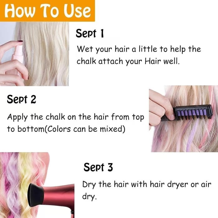 Hair Chalk Comb Set — 10 Vibrant Shades for Instant Style