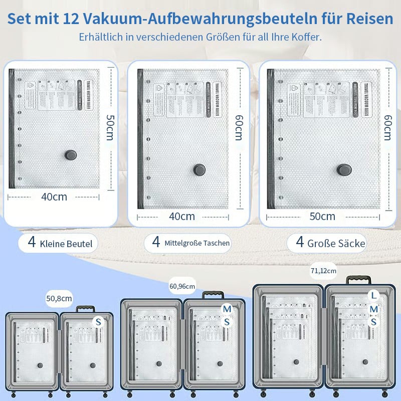 🔥Kabelloses Reise-Vakuum-Aufbewahrungskompressionsbeutel-Set - TSA-zugelassen & Wiederverwendbar | Bis zu 80% mehr Platz