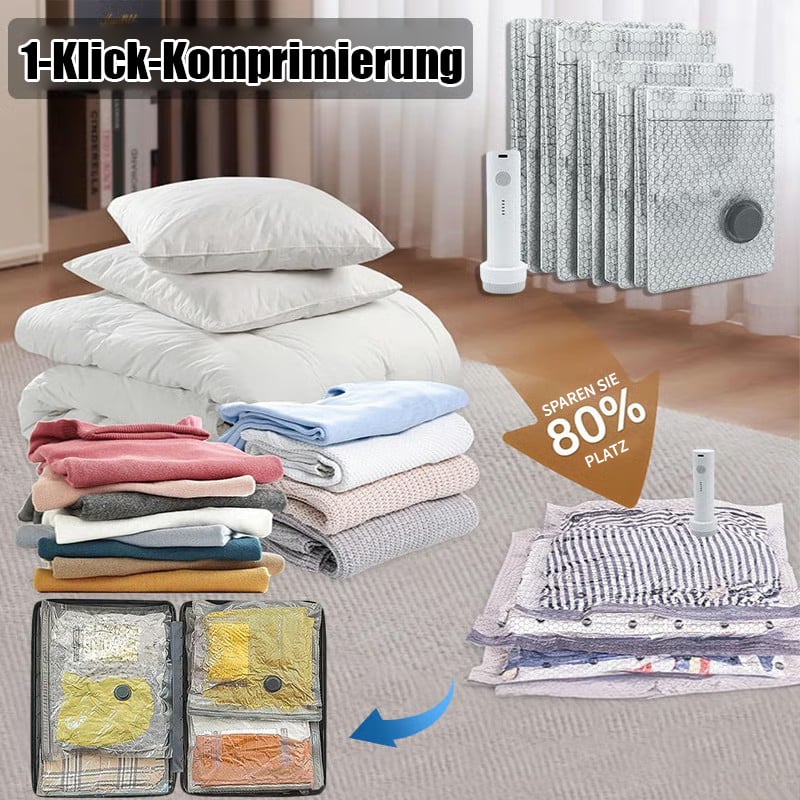 🔥Kabelloses Reise-Vakuum-Aufbewahrungskompressionsbeutel-Set - TSA-zugelassen & Wiederverwendbar | Bis zu 80% mehr Platz