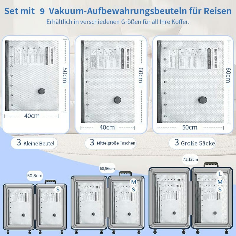 🔥Kabelloses Reise-Vakuum-Aufbewahrungskompressionsbeutel-Set - TSA-zugelassen & Wiederverwendbar | Bis zu 80% mehr Platz