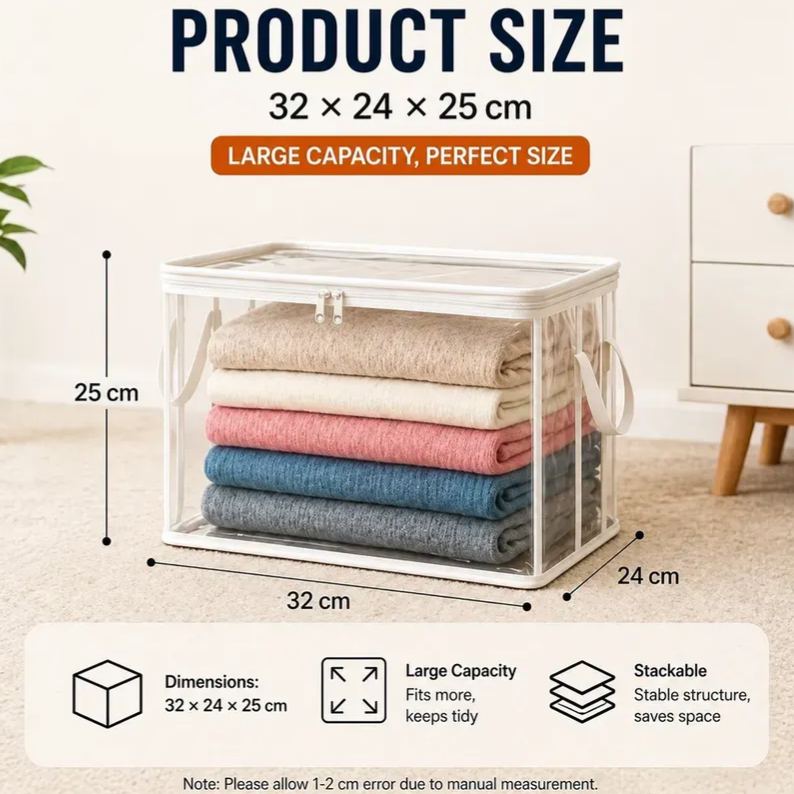 🔥Last Day 49% OFF📦Portable Large Heavy-Duty Thick Plastic Clear Storage Box with Hinged Lid | Home, Travel & Camping