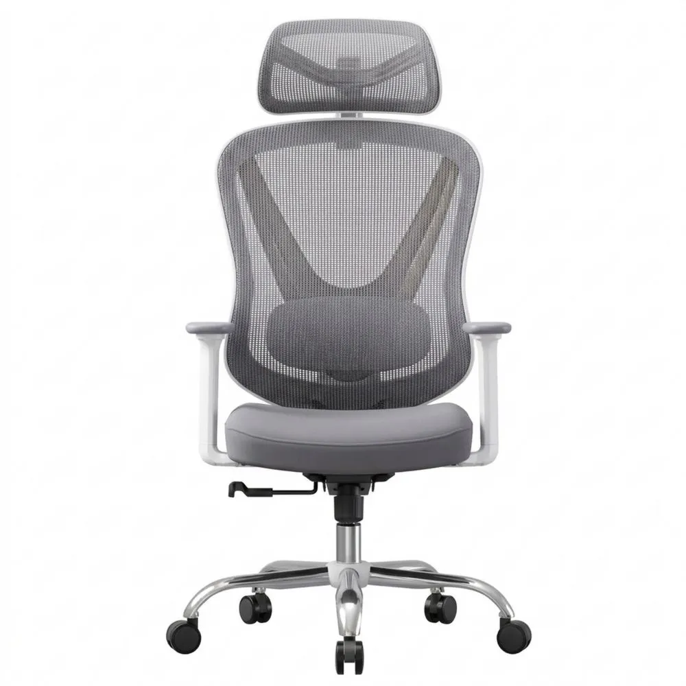 Silla Ergonómica de Oficina con Soporte Lumbar 3D y Reposabrazos Ajustables, Diseño en Forma de V, Comodidad para Oficina y Hogar, Blanco Dorado