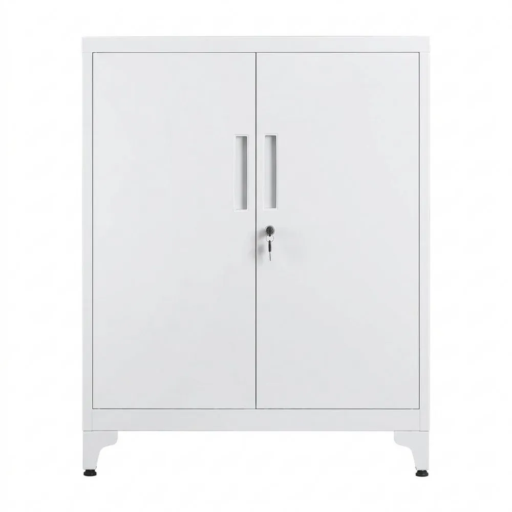 Armario de Oficina Multifuncional con 2 Puertas y Cerradura, Acero, Gris Mate