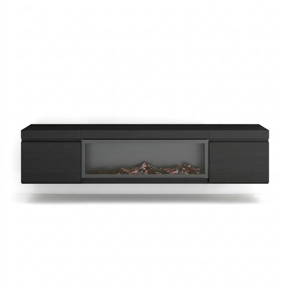 Mueble de TV moderno con chimenea eléctrica, negro
