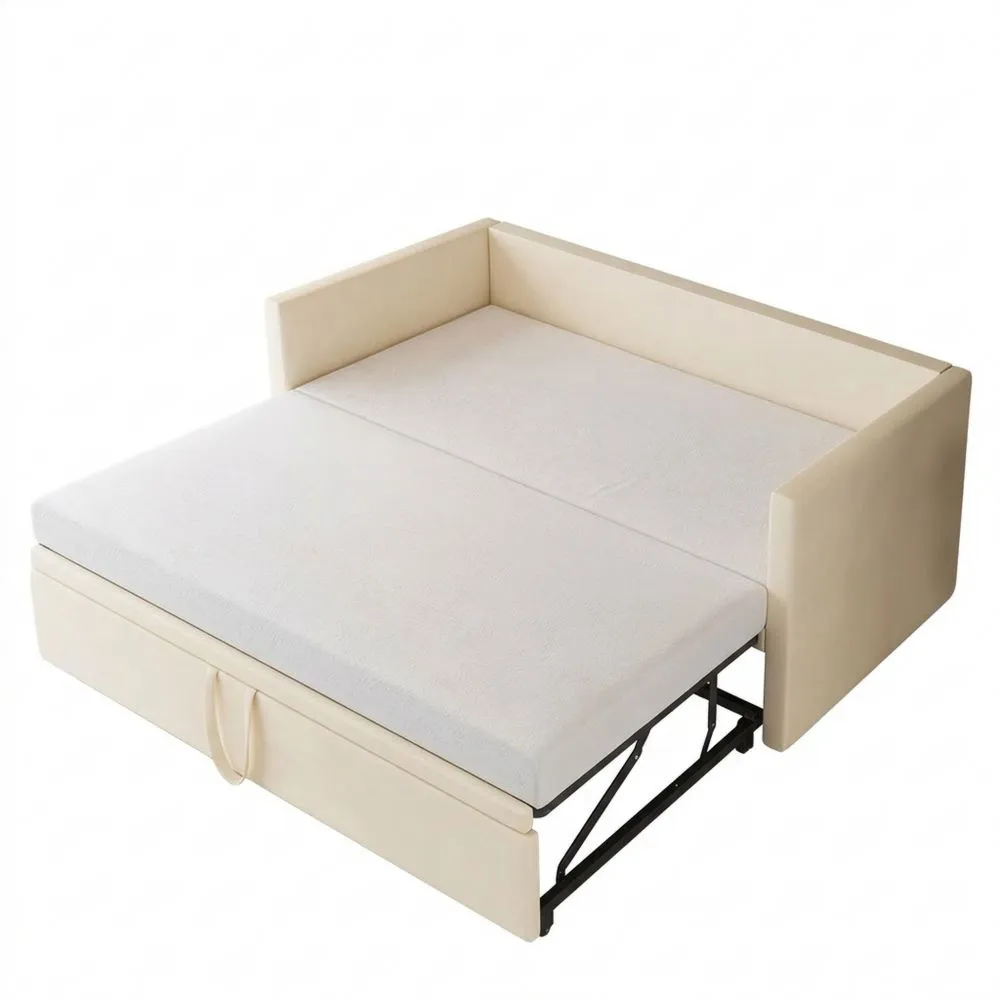 Sofá cama convertible 2 en 1 para habitaciones, ideal para niños, 2 plazas (Beige)