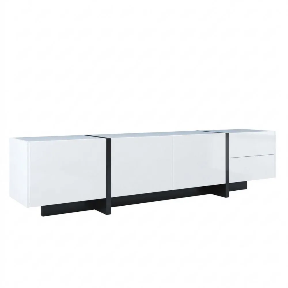 Gabinete de TV con Puertas y Cajones, Estilo Moderno en Blanco y Negro