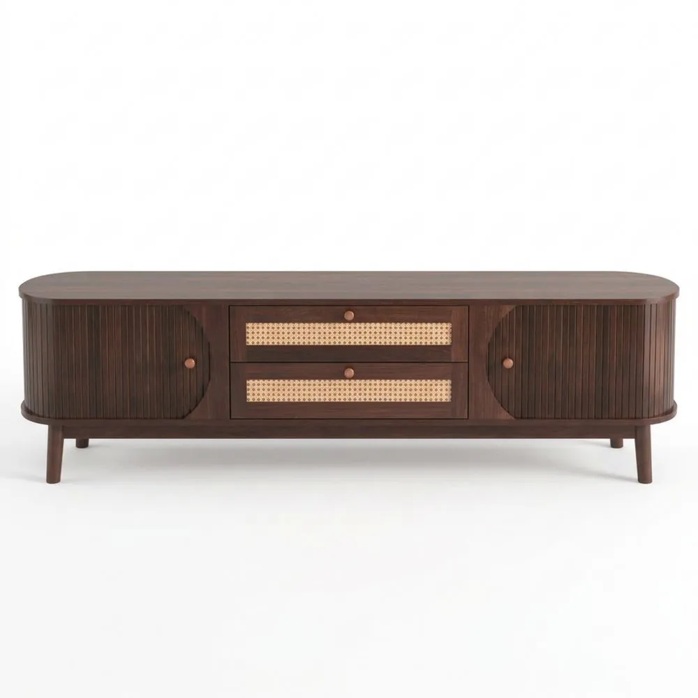 Mueble para Televisión de Madera Natural con Puertas y Cajones