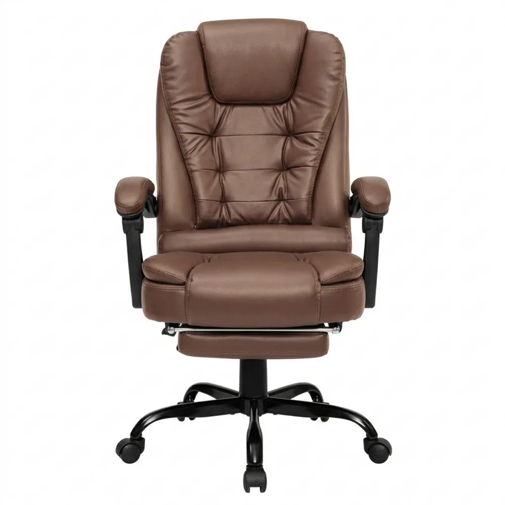 Silla Ergonómica de Oficina con Respaldo Alto y Soporte Lumbar, Ajustable, Tapizada en Cuero Sintético, Marrón