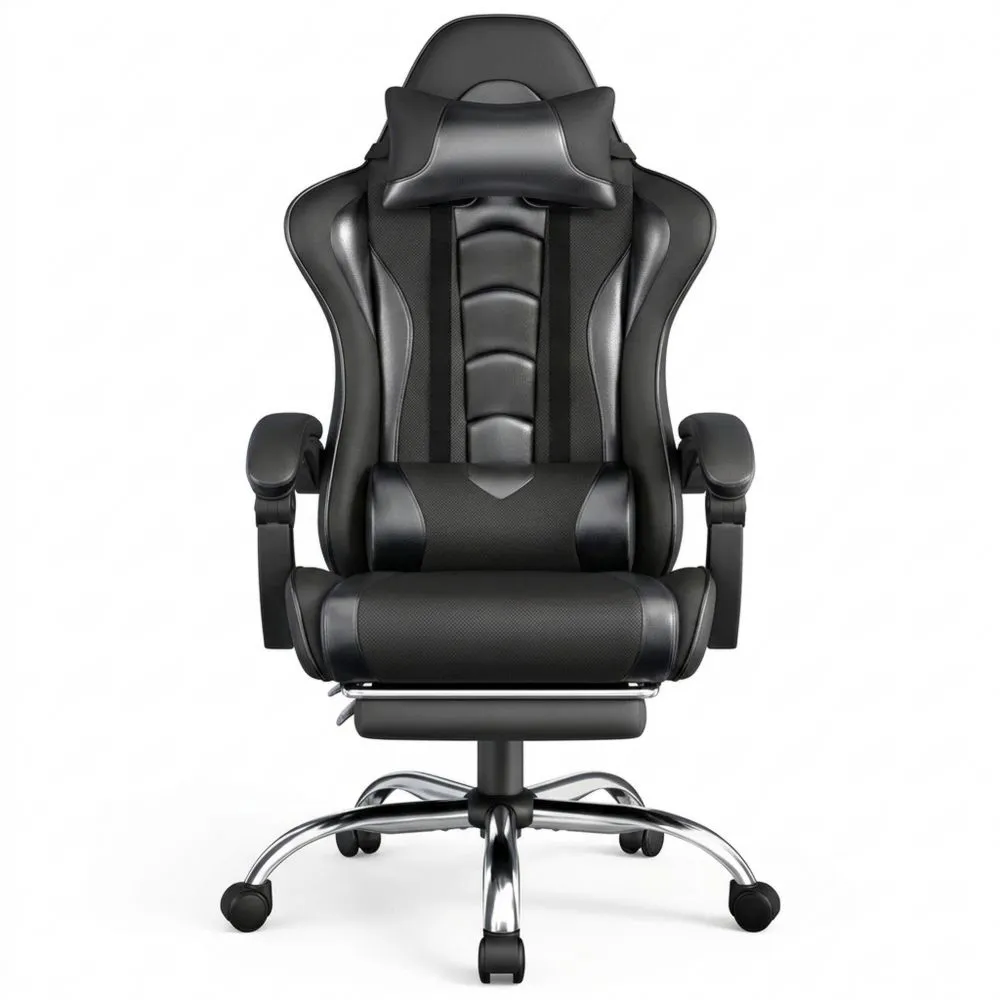 Silla de Oficina Ergonómica con Reposapiés y Ruedas Ajustables, Soporte Lumbar, Capacidad 136 kg, Color Negro