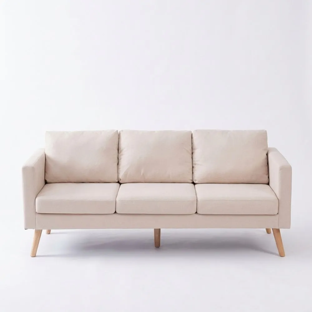 Sofá de Tela Crema de 3 Plazas