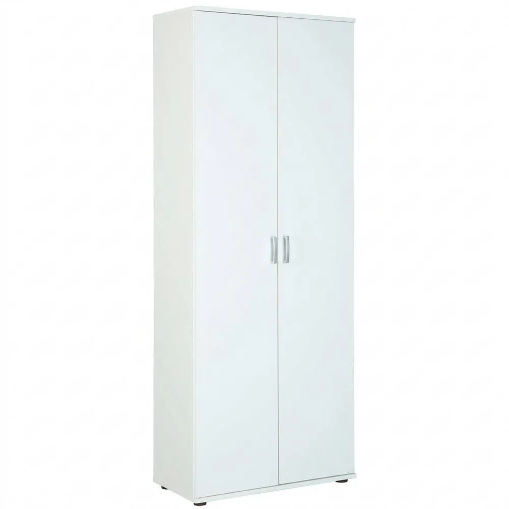 Armario multiusos blanco con 5 estantes y 2 puertas