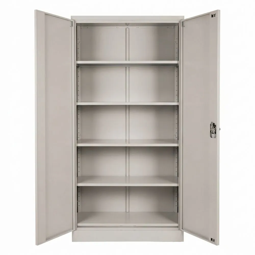 Armario de Oficina con Cerradura de Seguridad, Metálico, 2 Puertas, 4 Estantes Ajustables, Asas Intercambiables, Gris
