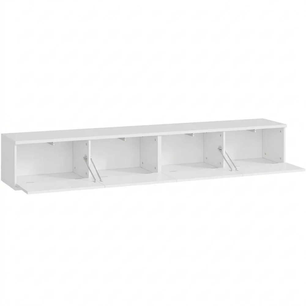 Mueble de TV Colgante con Luces LED, Puertas Abatibles para Salón o Dormitorio, 180 x 24 x 22 cm, Blanco