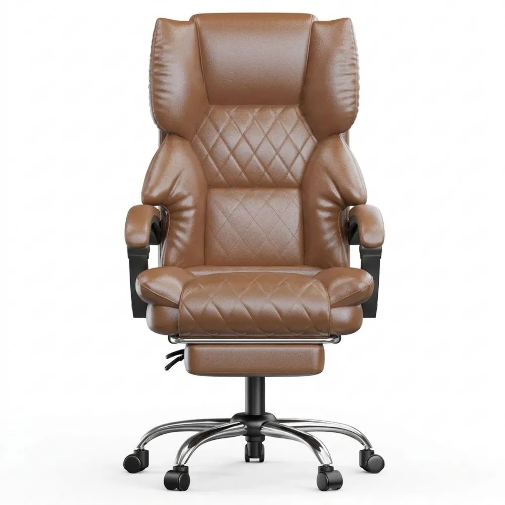 Silla de Oficina Ergonómica con Reposapiés y Reposabrazos Acolchados, Cuero PU, Marrón