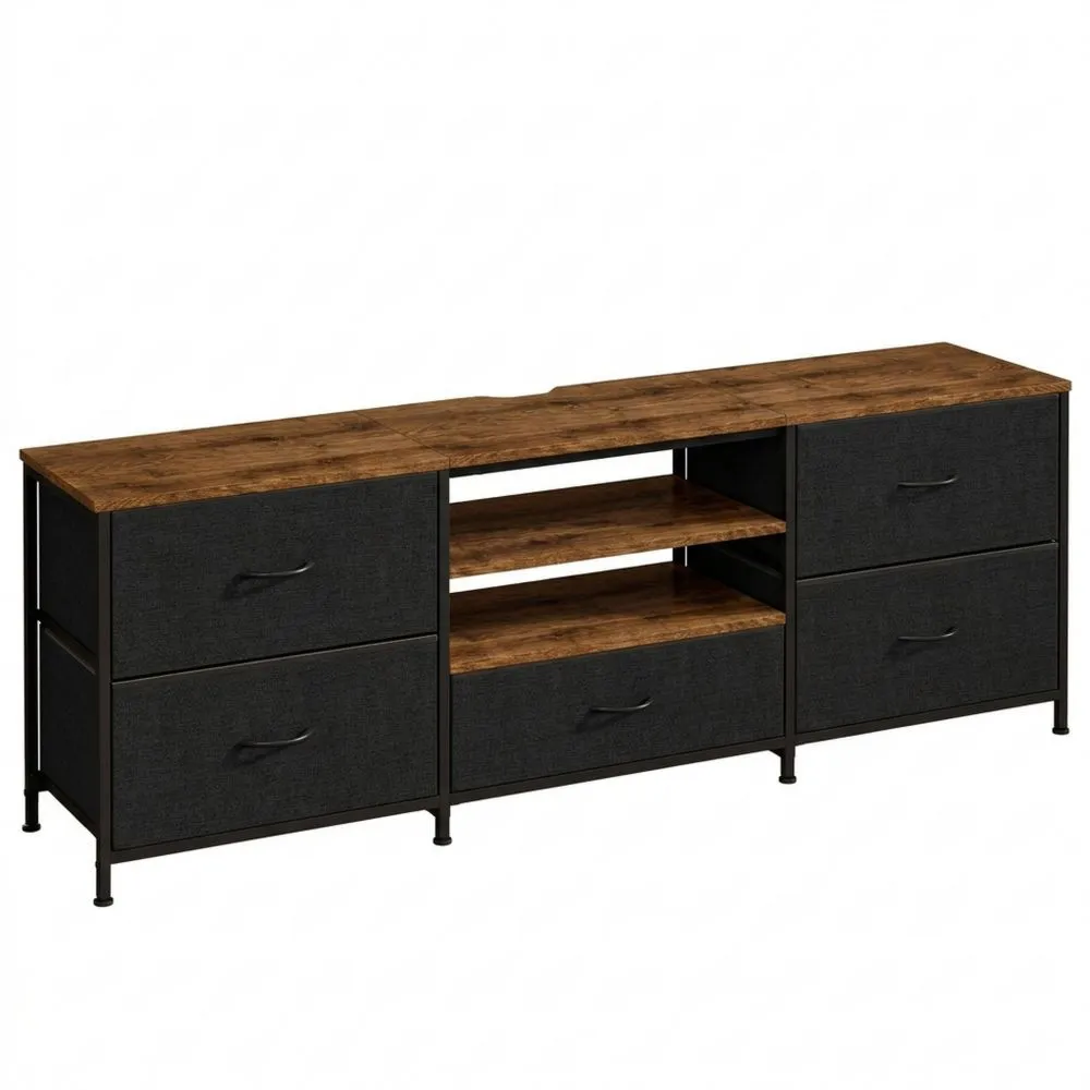 Mueble para TV con 5 cajones, ideal para televisores hasta 65 pulgadas, diseño moderno (negro)