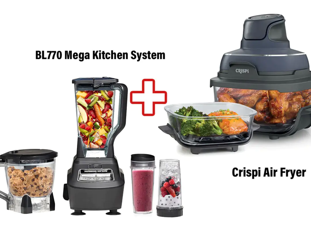 BL770 Mega Kitchen System, 1500W, 4 Functions for Smoothies, Processing, Dough, Drinks & More, with 72 Blender Pitcher, 64 Processor Bowl, (2) 16-oz. to-Go, Black, with 2 Nutri Cups + Lids