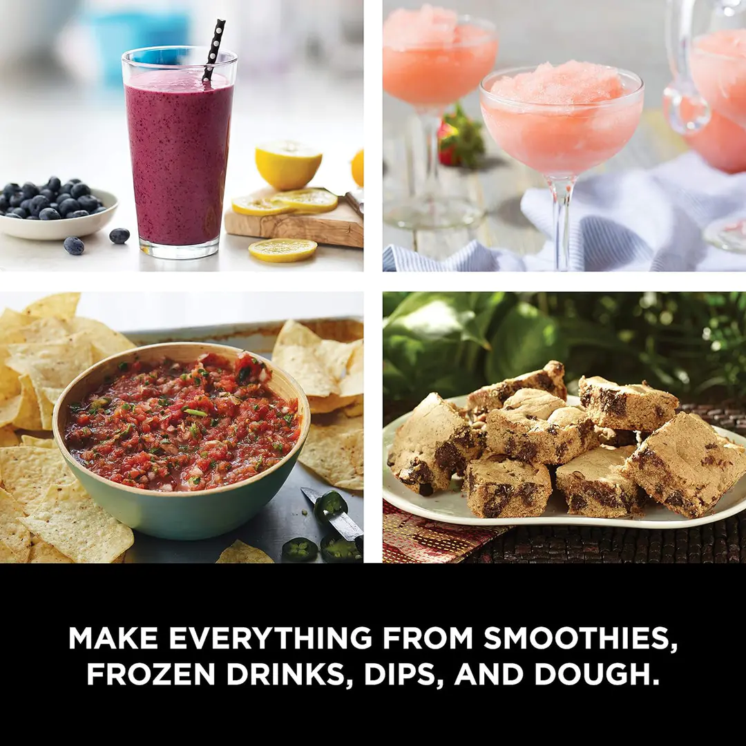 BL770 Mega Kitchen System, 1500W, 4 Functions for Smoothies, Processing, Dough, Drinks & More, with 72 Blender Pitcher, 64 Processor Bowl, (2) 16-oz. to-Go, Black, with 2 Nutri Cups + Lids