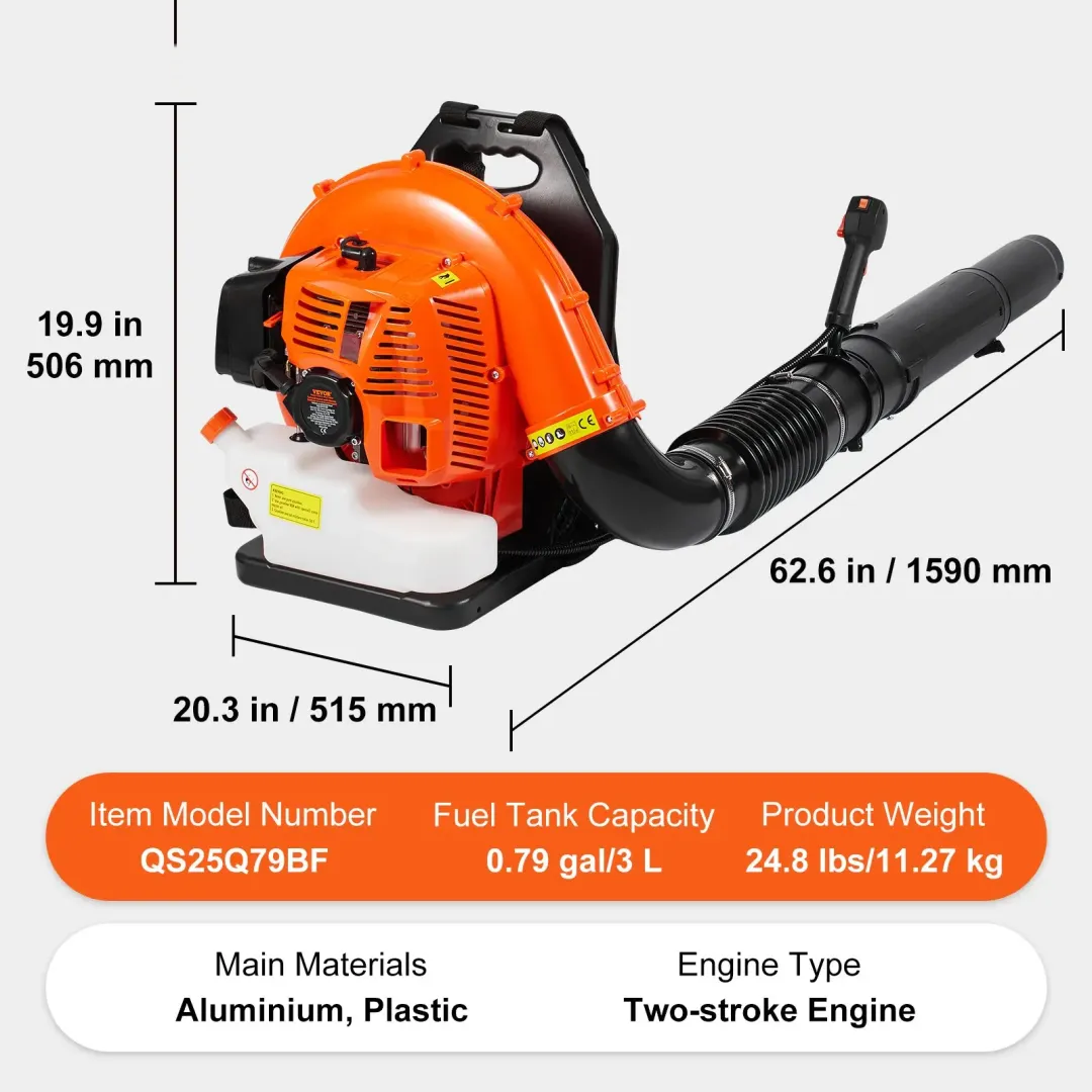 Backpack Gas Leaf Blower 79cc 2-Cycle Gas Powered with 3L Fuel Tank, TikTokShopBlackFriday, 184MPH Speed for Lawn Care, Leaf Cleaning, and Snow Removal