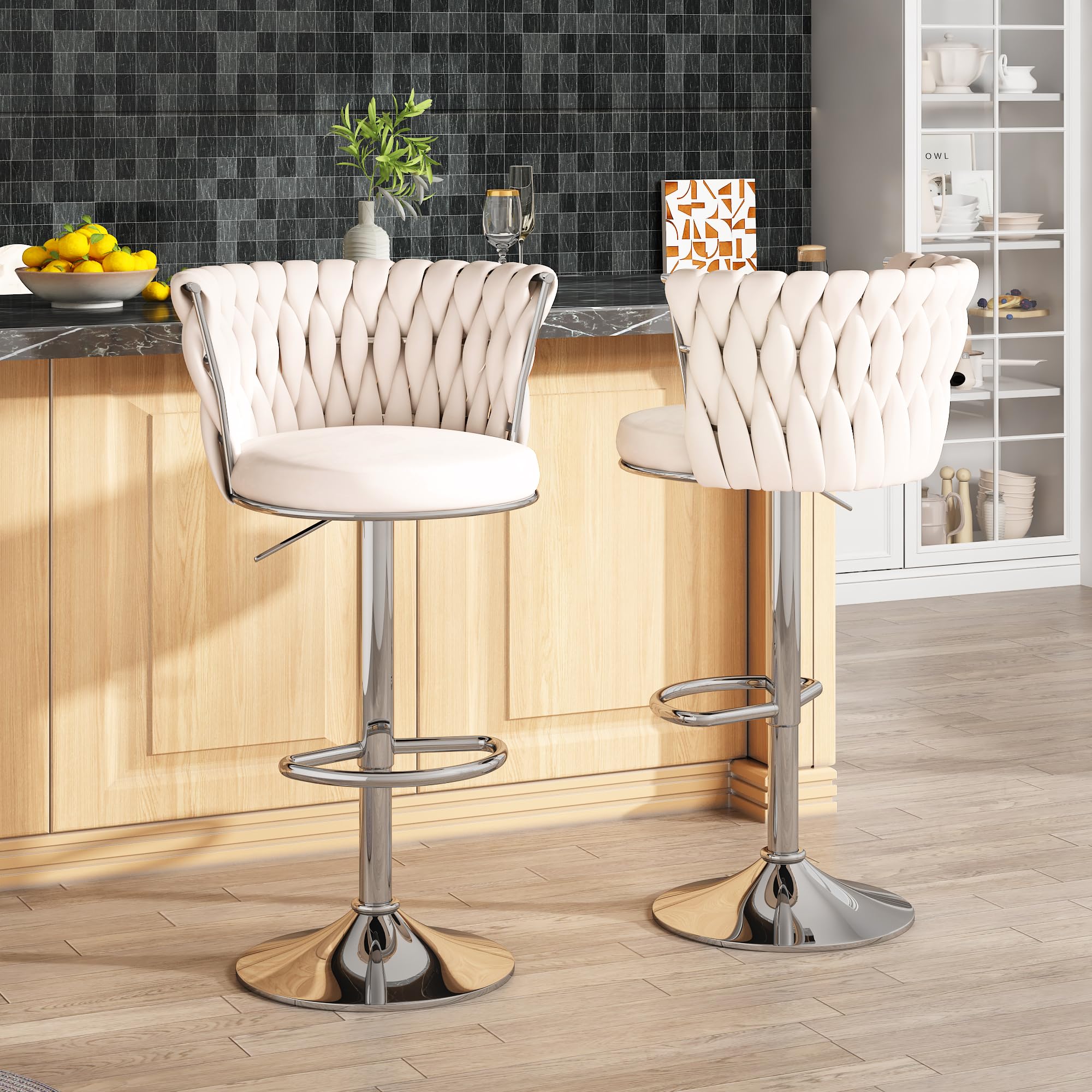 Velvet Swivel Bar Chair Set Of 2