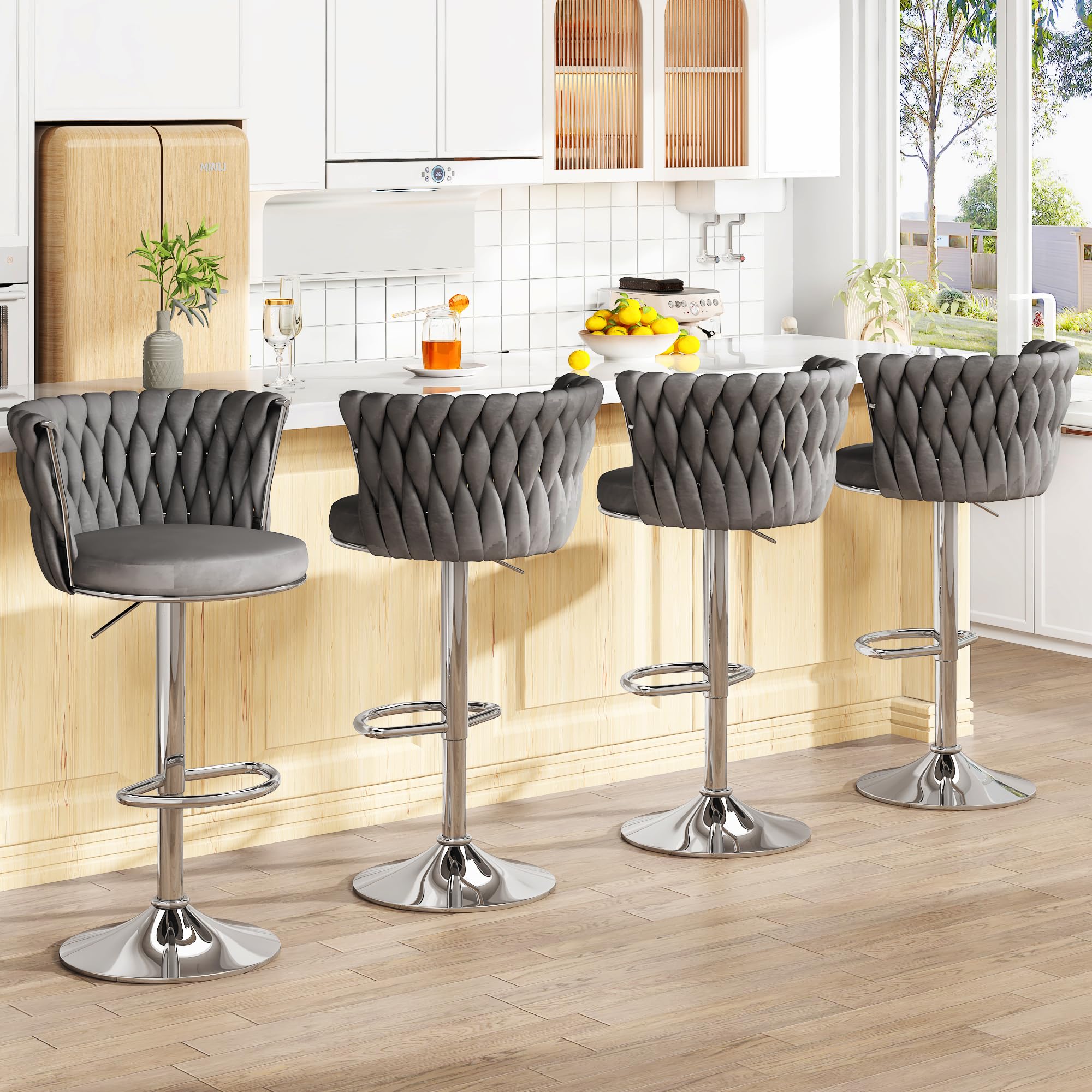 Velvet Swivel Bar Chair Set Of 2