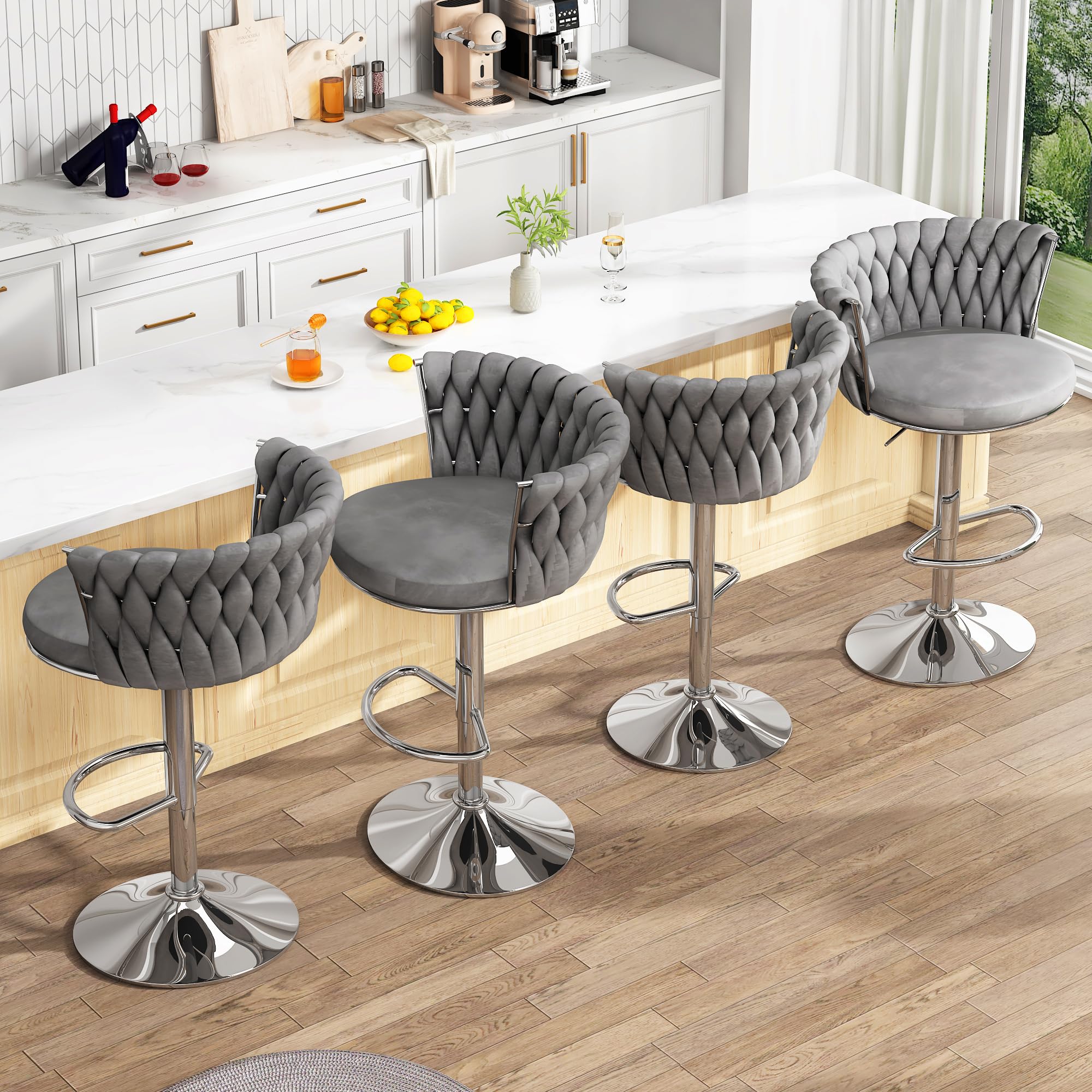 Velvet Swivel Bar Chair Set Of 2