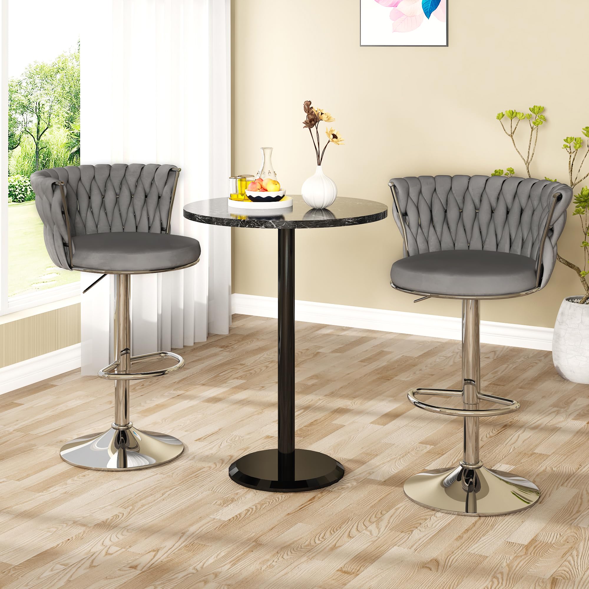 Velvet Swivel Bar Chair Set Of 2