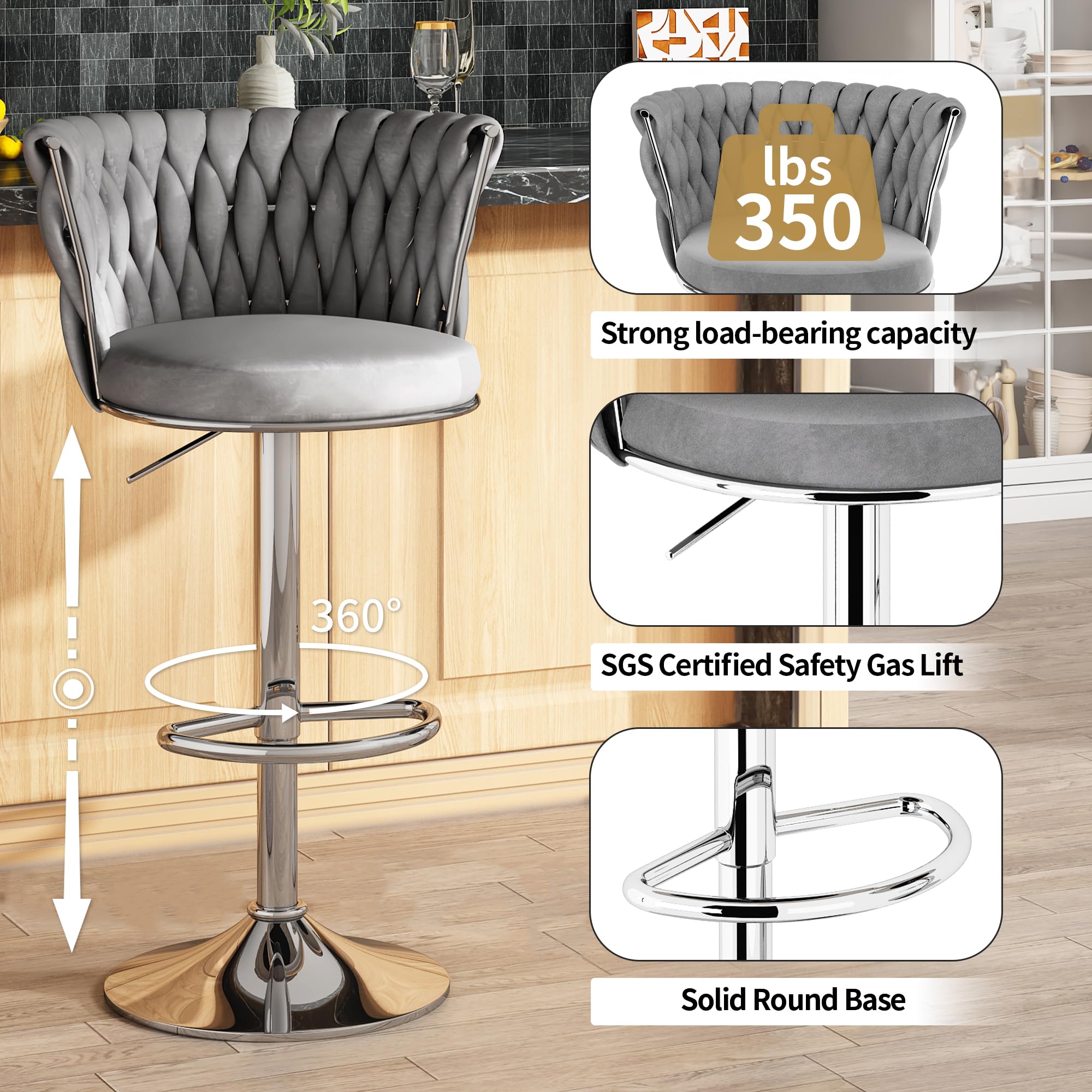 Velvet Swivel Bar Chair Set Of 2